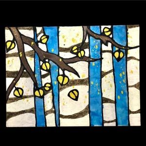 “Aspen Autumn” Original Melted Crayon Art 12”x16”